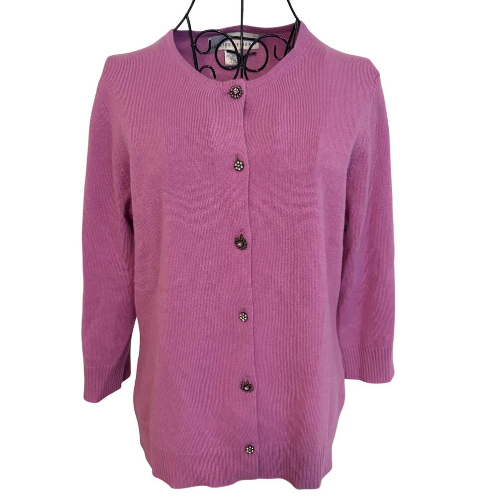 NEW Precious Fibers 100% Cashmere Jeweled Button Cardigan Sweater 3/4 Sleeve